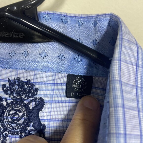 English Laundry by Christopher Wicks Plaid Blue Button-Up Shirt Cotton 17 34/3 - Picture 3 of 6